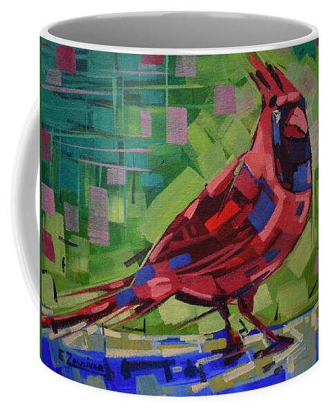 Red Bird Coffee Mug featuring the painting Majestic red bird by Enrique Zaldivar