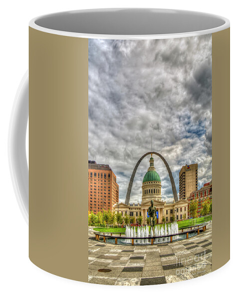 Reid Callaway St Louis Coffee Mug featuring the photograph Majestic Sky 2 St Louis Gateway Arch Old St Louis County Court House St Louis Missouri Art by Reid Callaway