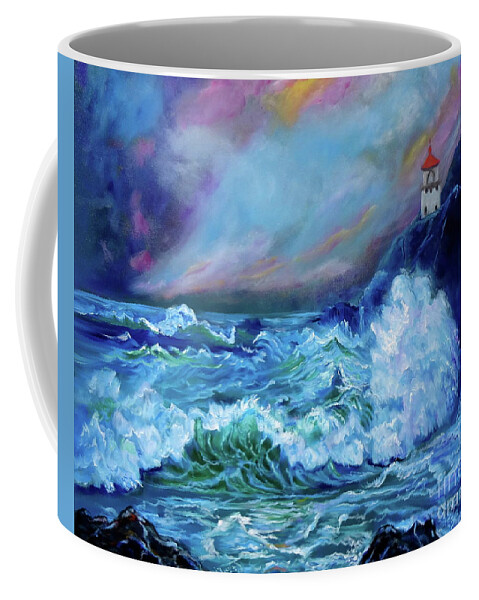 Seascape Coffee Mug featuring the painting Makapuu Light House by Jenny Lee