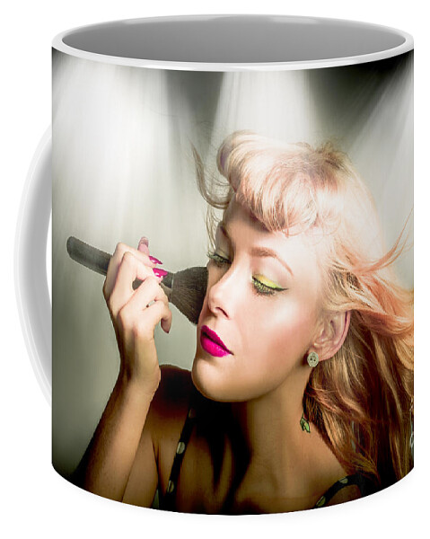 Makeup Coffee Mug featuring the photograph Make-up brush pinup by Jorgo Photography