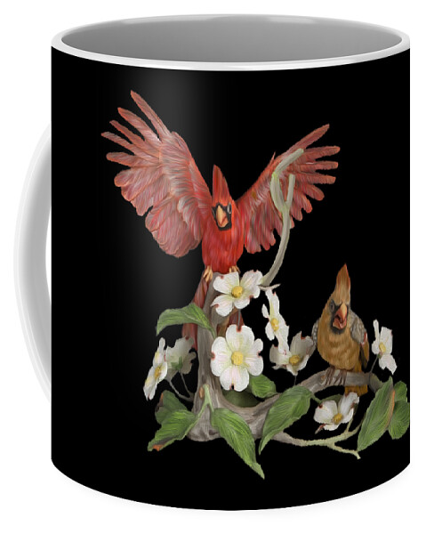 Northern Cardinal Coffee Mug featuring the digital art Male and Female Cardinals by Walter Colvin