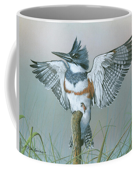 King Fisher Coffee Mug featuring the painting Male Belted Kingfisher by Mike Brown