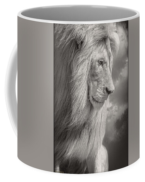 Lion Coffee Mug featuring the photograph Male Lion Black and White by LeeAnn McLaneGoetz McLaneGoetzStudioLLCcom