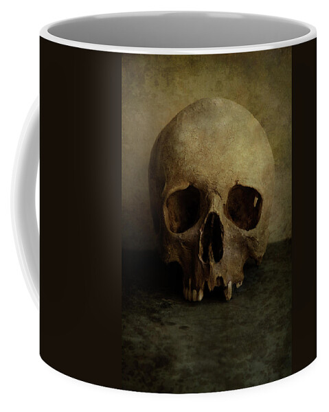 Horror Coffee Mug featuring the photograph Male skull in retro style by Jaroslaw Blaminsky