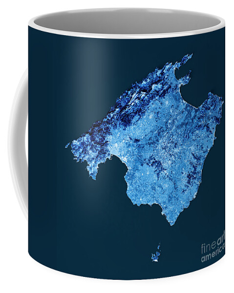 Mallorca Coffee Mug featuring the digital art Mallorca Island Topographic Map Blue Color Top View by Frank Ramspott