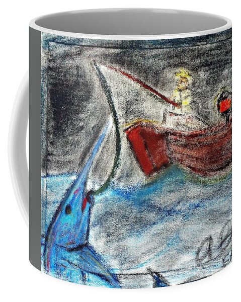 Man Coffee Mug featuring the pastel Man vs. Marlin by Andrew Blitman