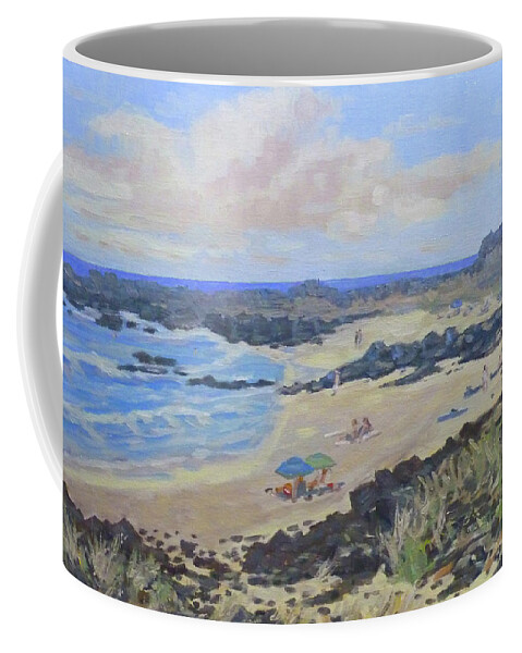 Beach Coffee Mug featuring the painting Manini Beach View by Stan Chraminski