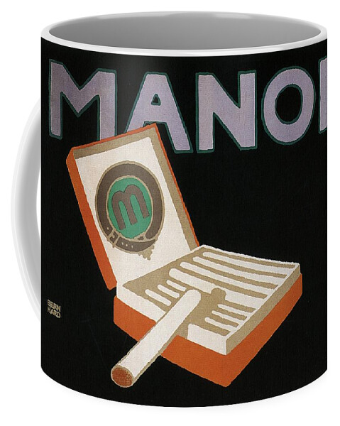 Manoli Coffee Mug featuring the mixed media Manoli - Vintage Advertising Poster for Cigarette by Studio Grafiikka