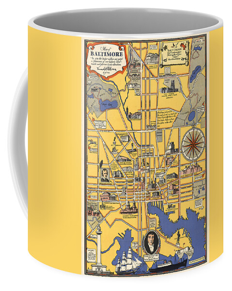 Baltimore Map Coffee Mug featuring the mixed media Map of Baltimore - Vintage Illustrated Map - Historical Map - Cartography by Studio Grafiikka