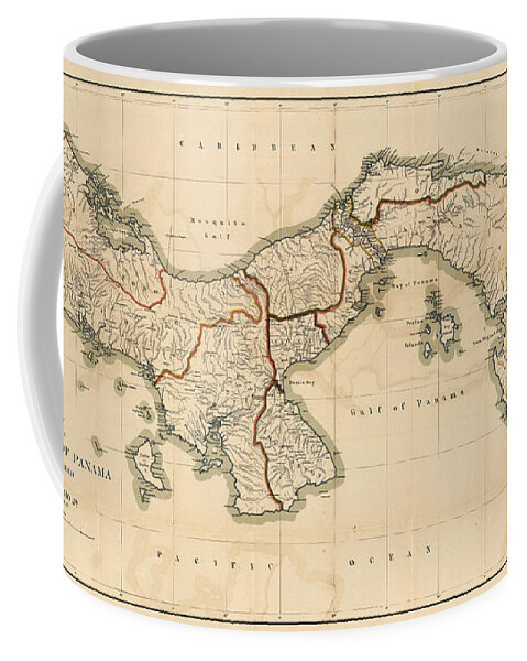 Panama Map Coffee Mug featuring the drawing Map of Panama - Historical Map - Antique Map of Panama by Studio Grafiikka