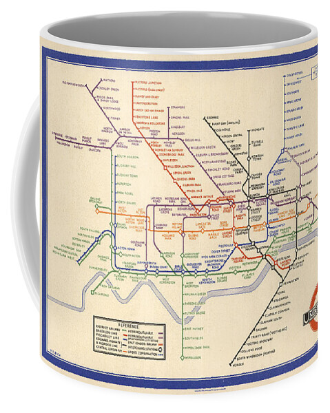 Map Of The London Underground Coffee Mug featuring the drawing Map of the London Underground - London Metro - 1933 - Historical Map by Studio Grafiikka