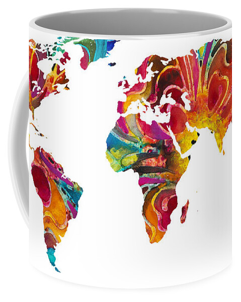 Map Coffee Mug featuring the painting Map of The World 2 -Colorful Abstract Art by Sharon Cummings