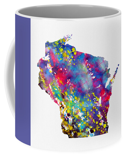 Wisconsin Coffee Mug featuring the digital art Map of Wisconsin-colorful by Erzebet S