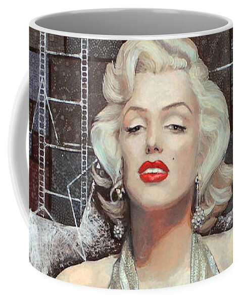 Marilyn Monroe Coffee Mug featuring the painting Marilyn Monroe, Old Hollywood, celebrity art, famous woman, brightest blonde by Julia Khoroshikh