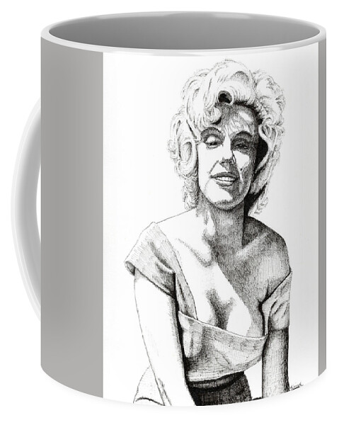 Portrait Coffee Mug featuring the drawing Marilyn Monroe by Timothy Livingston