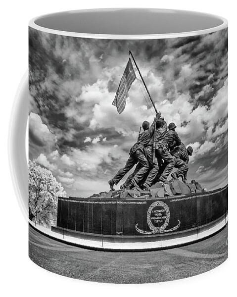B&w Coffee Mug featuring the photograph Marine Corps War Memorial by Anthony Sacco