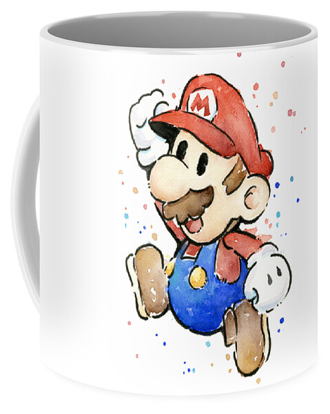 Video Game Coffee Mug featuring the painting Mario Watercolor Fan Art by Olga Shvartsur