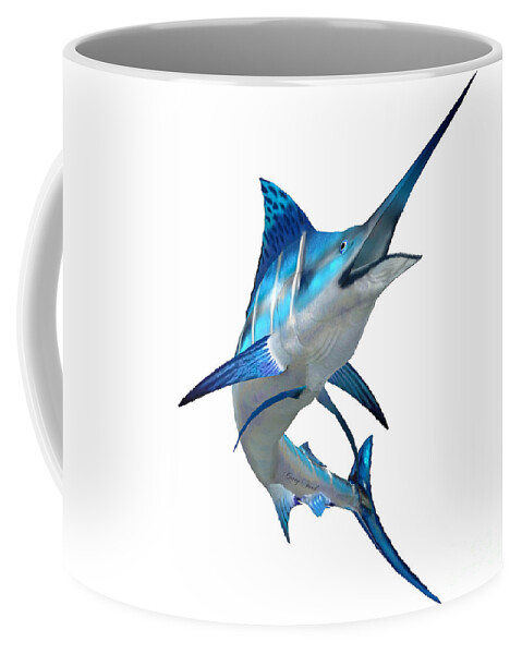 Blue Marlin Coffee Mug featuring the painting Marlin Fish on White by Corey Ford