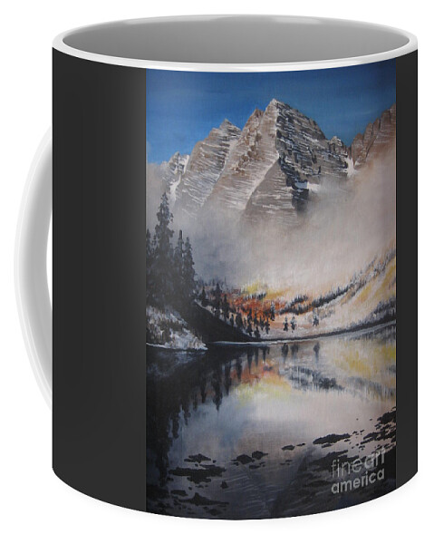 Mountains Coffee Mug featuring the painting Maroon Bells by Barbara Prestridge