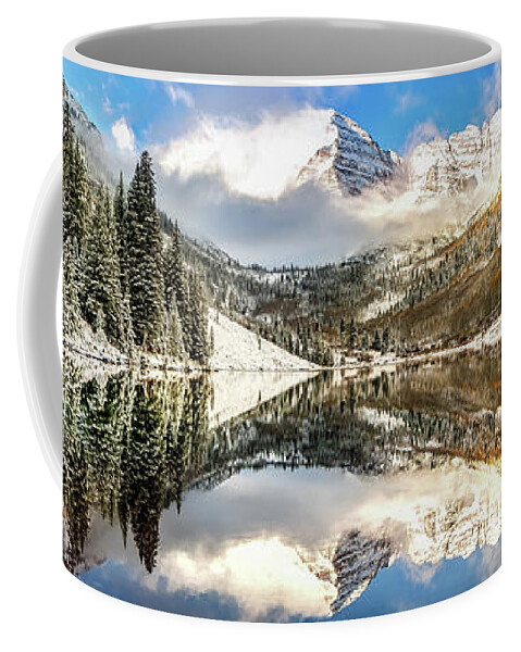 America Coffee Mug featuring the photograph Maroon Bells Mountain Landscape Panoramic - Aspen Colorado by Gregory Ballos
