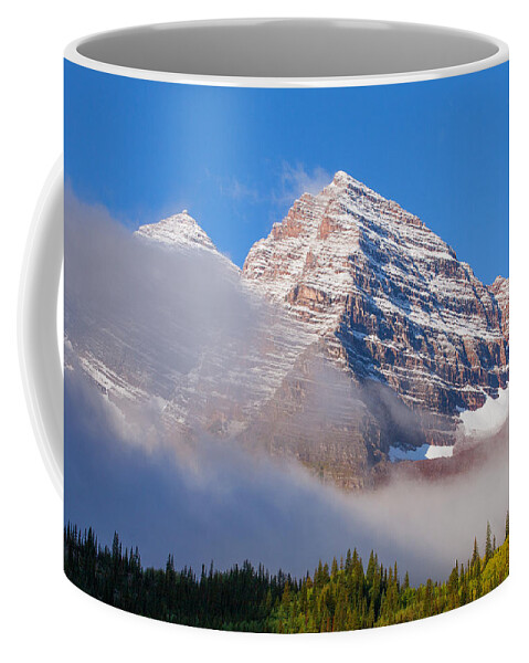 Maroon Bells Coffee Mug featuring the photograph Maroon Peak Lifting Fog by Darren White