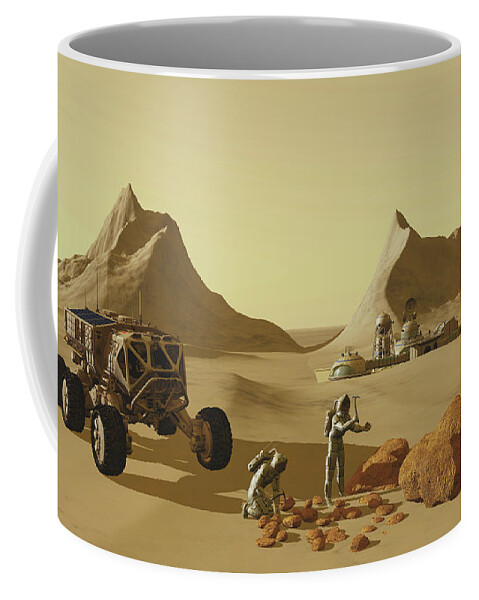 3d Illustration Coffee Mug featuring the painting Mars Planet Explorers by Corey Ford