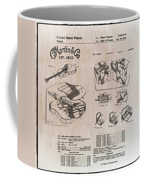 Gibson Coffee Mug featuring the photograph Martin Guitar Patent DX1 1995 Light Sepia by Bill Cannon