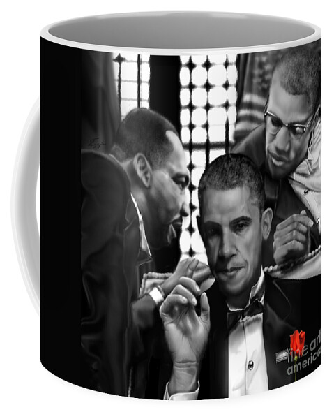 Dr. Martin Luther King Jr. Coffee Mug featuring the painting Martin Malcolm Barack and the Red Rose by Reggie Duffie