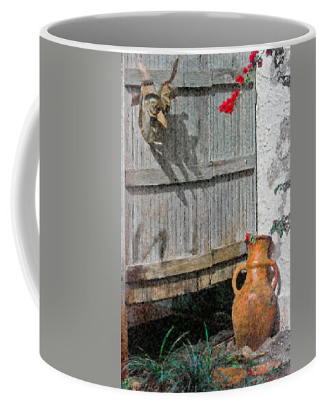 Mask Coffee Mug featuring the painting Mask and Amphora by Peter J Sucy
