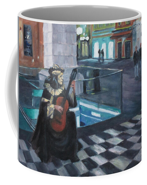 Musician. Europe Coffee Mug featuring the painting Masked Musician by Connie Schaertl