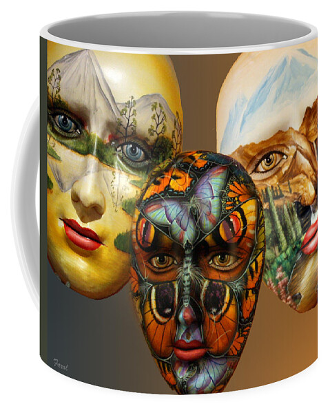Mask Coffee Mug featuring the photograph Masks on the Wall by Farol Tomson