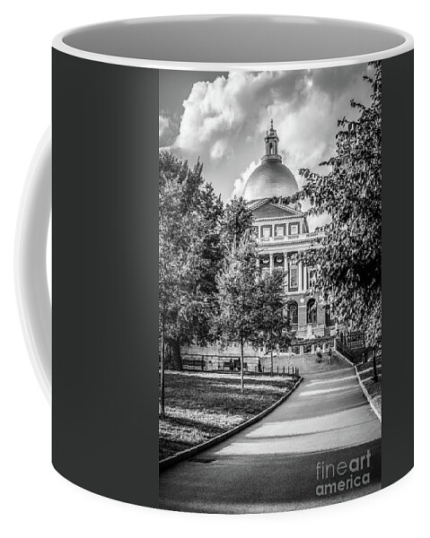America Coffee Mug featuring the photograph Massachusetts Statehouse Black and White Photo by Paul Velgos