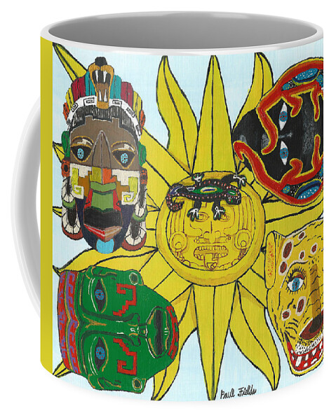 Aztec Coffee Mug featuring the painting May Aztec Masks by Paul Fields