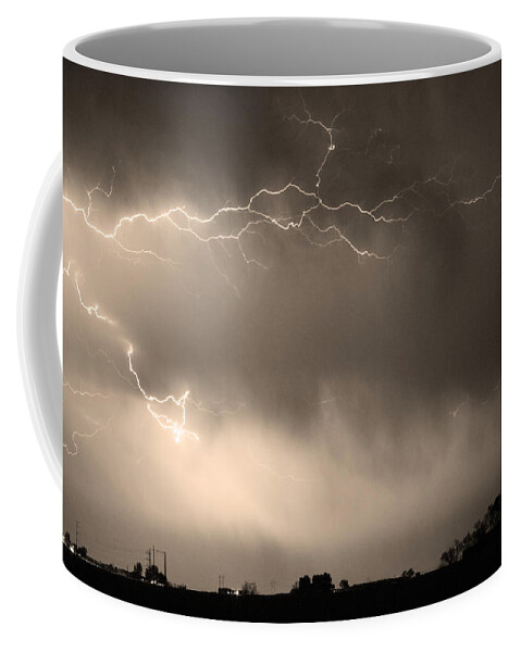 Bo Insogna Coffee Mug featuring the photograph May Showers 2 in Sepia - Lightning Thunderstorm 5-10-2011  by James BO Insogna