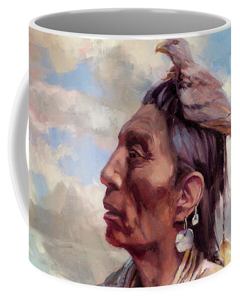 Native American Coffee Mug featuring the painting Medicine Crow by Steve Henderson