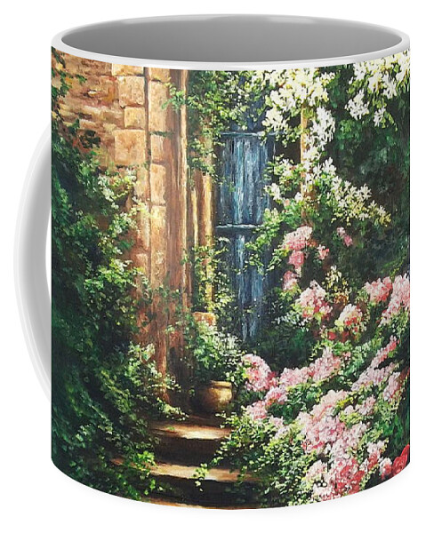 Stone Archway Coffee Mug featuring the painting Medieval Stone Archway by Lizzy Forrester