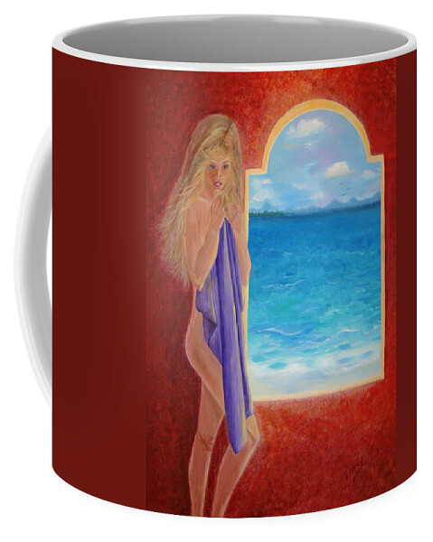 Girl Coffee Mug featuring the painting Mediterranean Dreams by Donna Blackhall