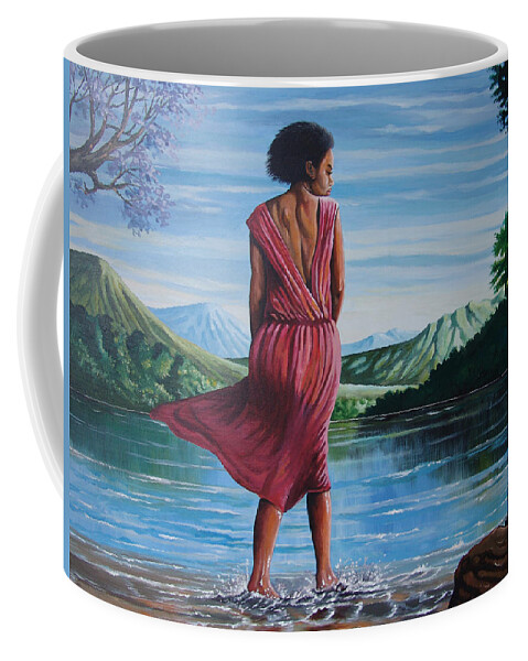 Africa Coffee Mug featuring the painting Meet me at the River by Anthony Mwangi