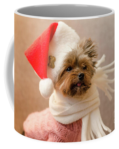 Yorkshere Terrier Coffee Mug featuring the photograph Melanie in Christmas Hat by Irina ArchAngelSkaya