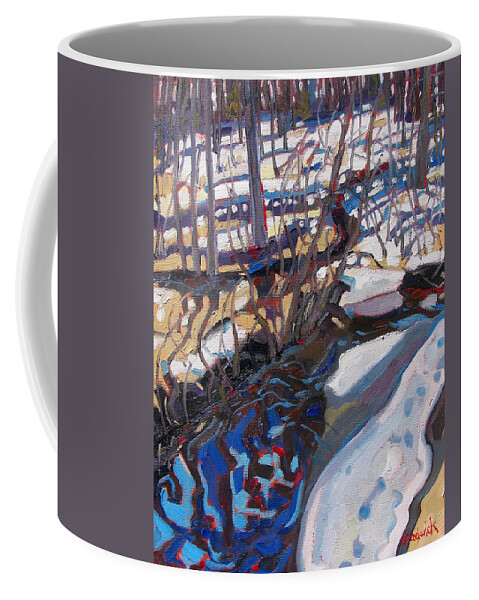 Spring Coffee Mug featuring the painting Melt Water and Ice at the Forest Edge by Phil Chadwick
