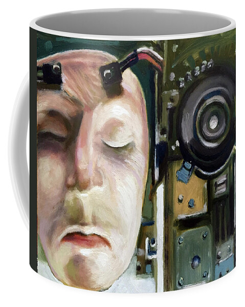 Mask Coffee Mug featuring the painting Meme by William Stoneham