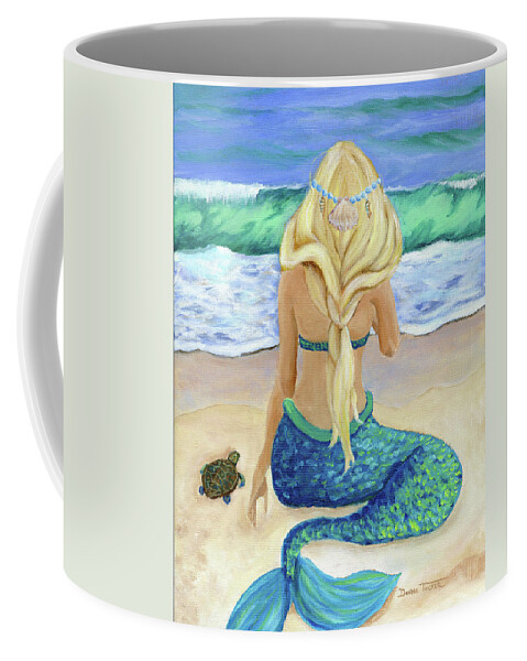 Mermaid Coffee Mug featuring the painting Mermaid and Turtle by Donna Tucker