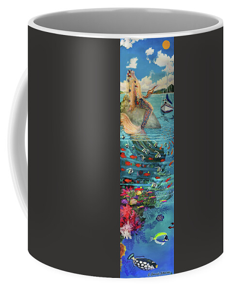 Mermaid In Paradise Coffee Mug featuring the painting Mermaid in Paradise towel version by Bonnie Siracusa