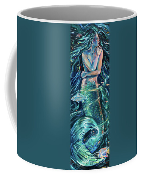 Mermaid Coffee Mug featuring the painting Mermaid Swirl Glow by Linda Olsen