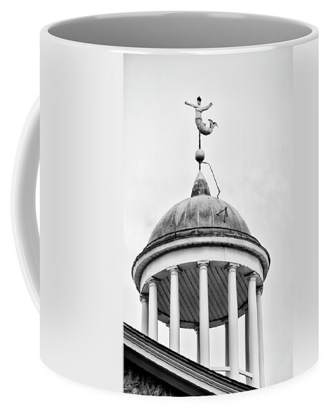 Mermaid Coffee Mug featuring the photograph Mermaid Weather Vane - Dickinson College in Black and White by Bill Cannon