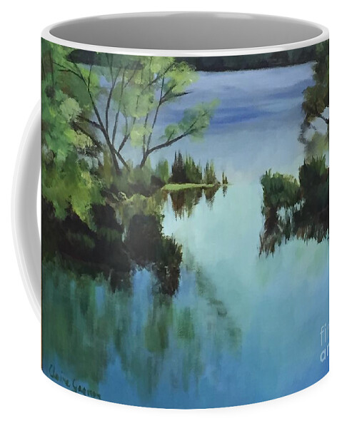 Merrimack River Coffee Mug featuring the painting Merrimack River at Sunset by Claire Gagnon