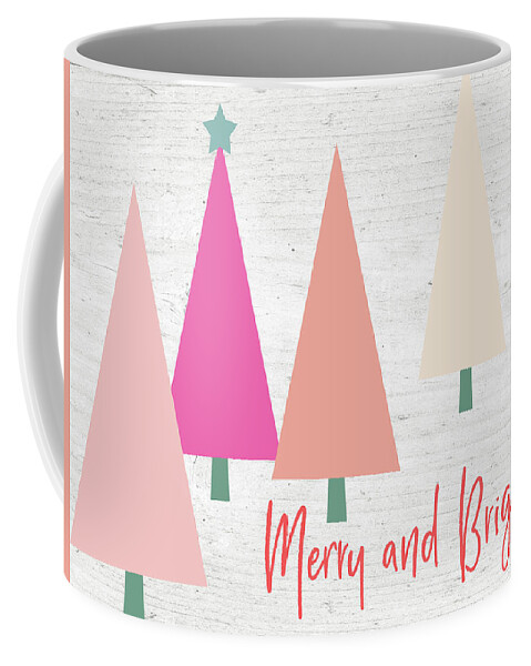 Merry And Bright Coffee Mug featuring the mixed media Merry and Bright Trees- Art by Linda Woods by Linda Woods