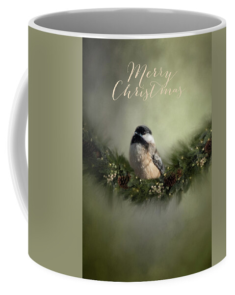 Song Bird Coffee Mug featuring the photograph Merry Christmas Chicadee 1 by Cathy Kovarik