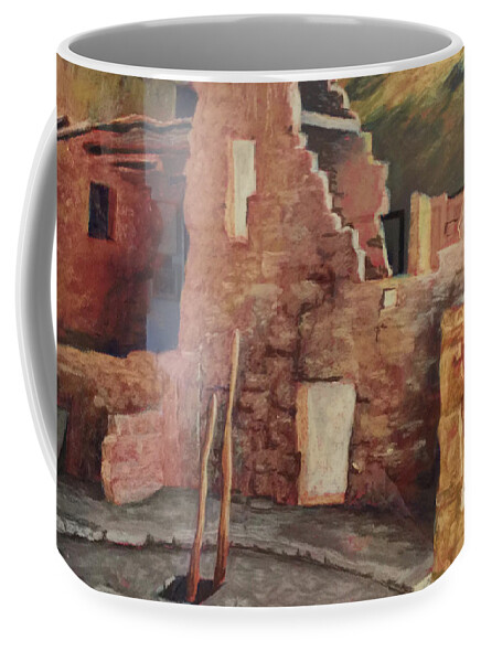 Mesa Verde Coffee Mug featuring the pastel Mesa Verde Ruins by Gerry Delongchamp
