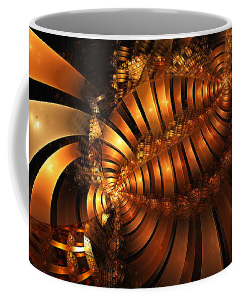 Metal Ribbons Coffee Mug featuring the digital art Metal Ribbons Golden Flow by Shari Nees